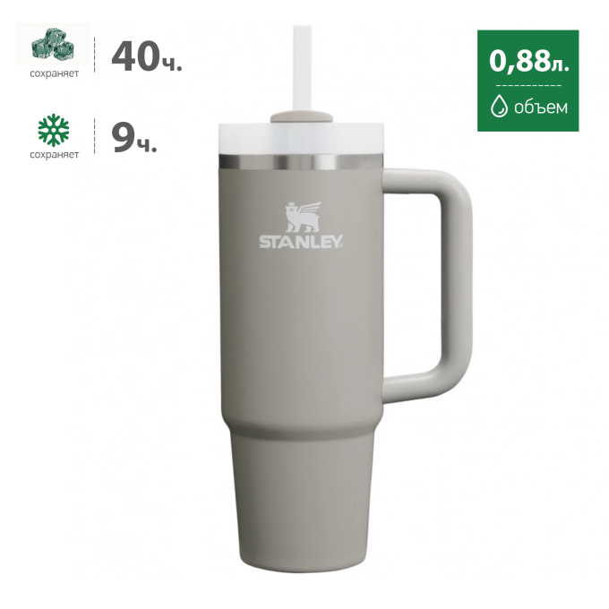 Термокружка Stanley Quencher H2.0 0,88 л с трубочкой, пепельно-серая